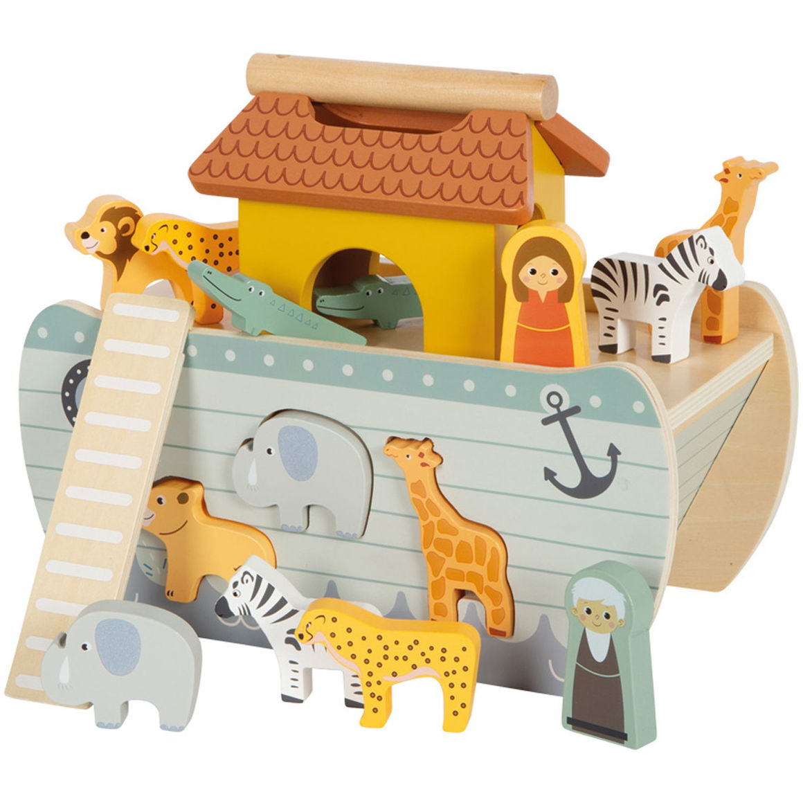 Arche De Noé Safari – Jeu D’Encastrement En Bois – 15 Figurines – Motricité Dès 12 Mois