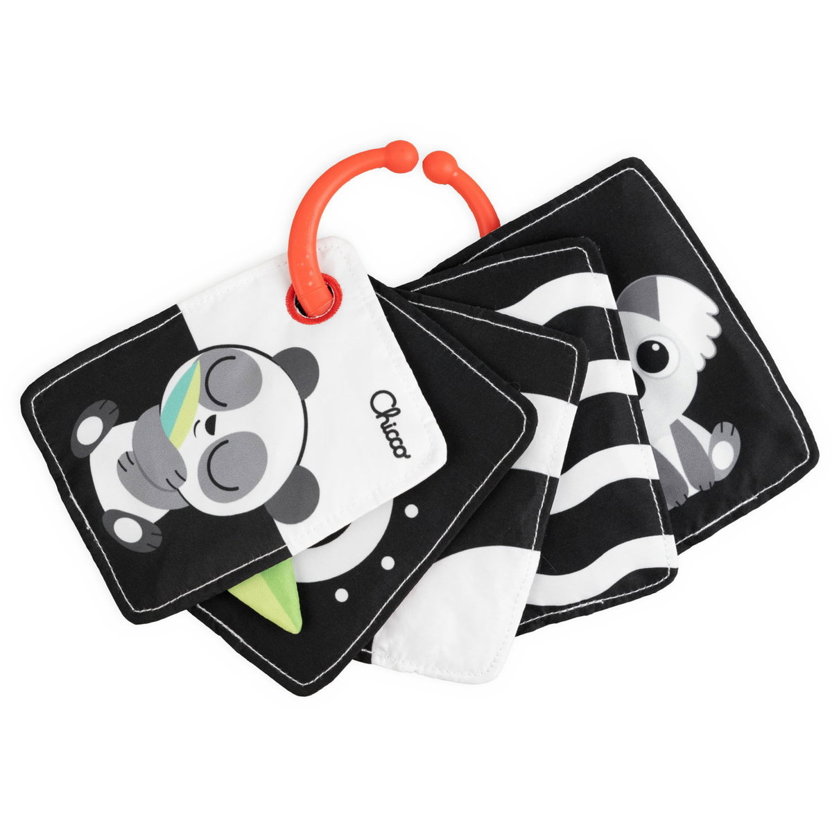 Stoffbuch mit kontrastreichen Tiermotiven für Babys