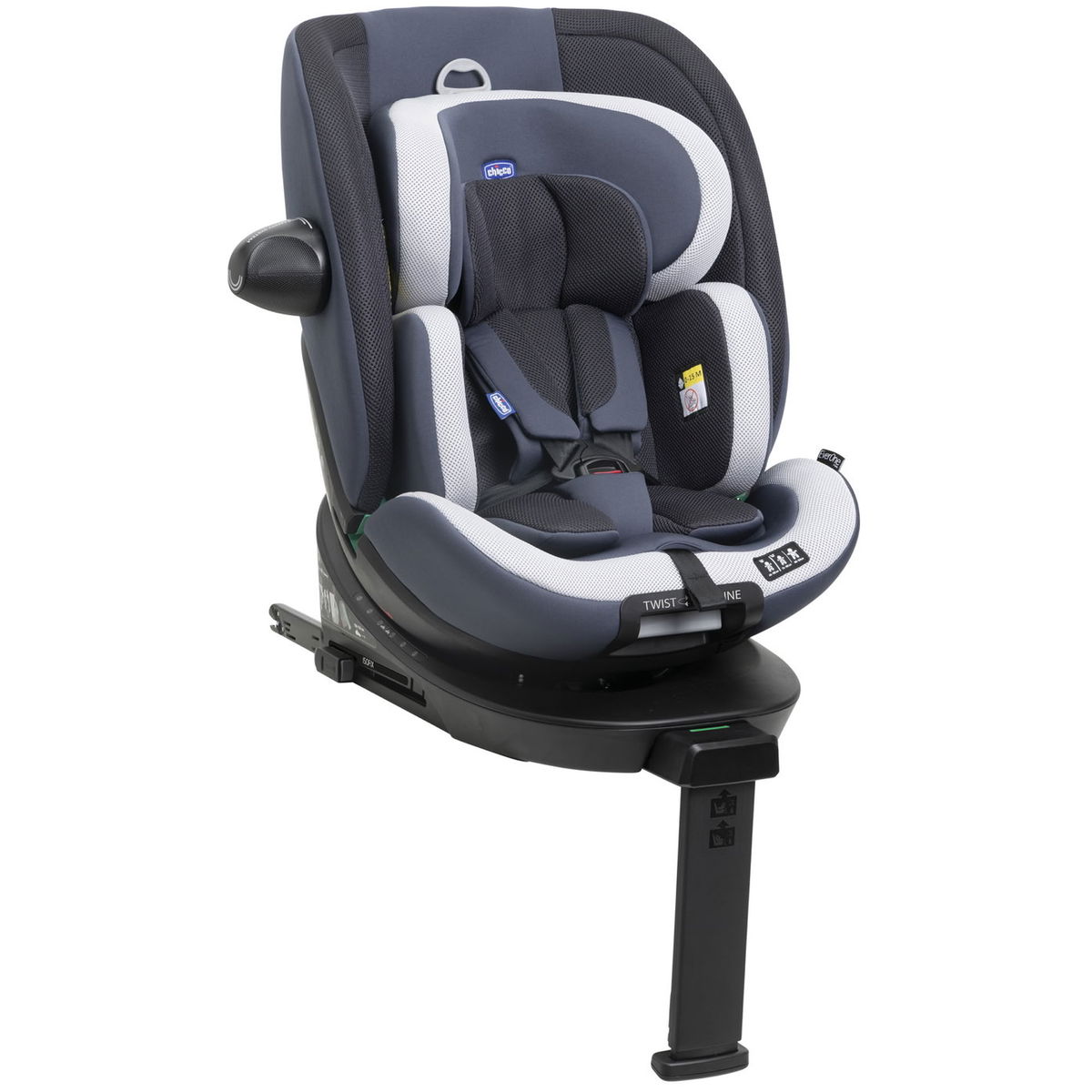 Drehbarer Kindersitz mit Isofix und Stützfuss, grau-weiss