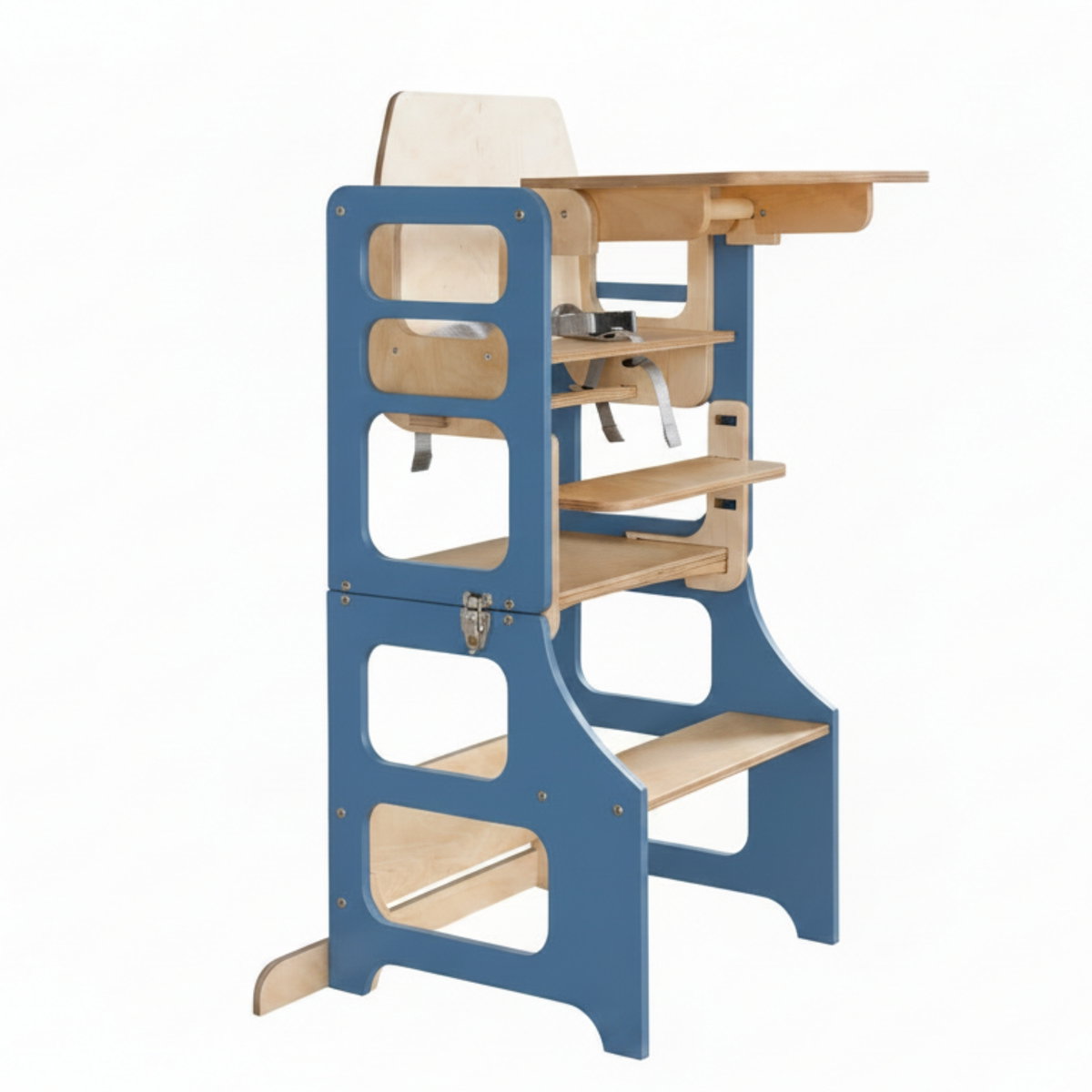 Product Image for Duck Woodworks EC torre montessoriana pieghevole con seggiolone blu