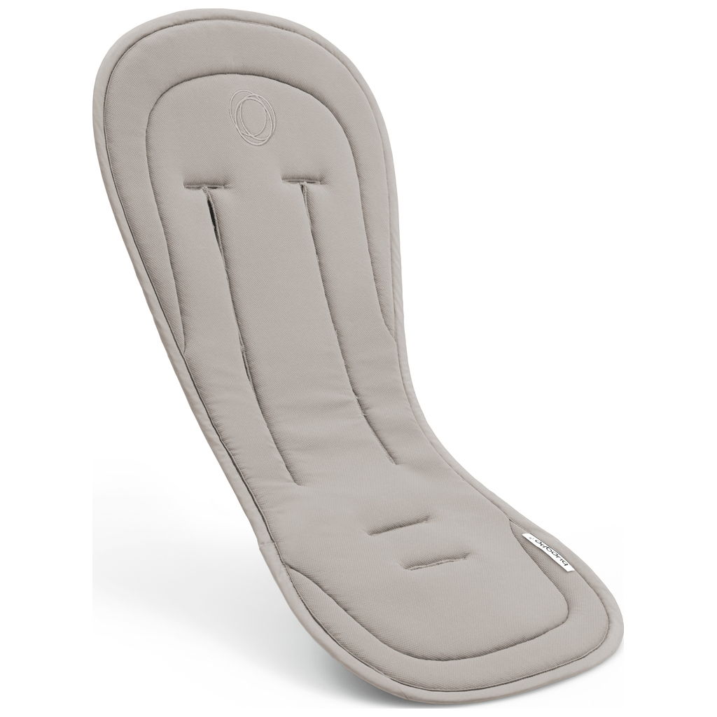 Beige gepolsterte Sitzauflage mit Gurtschlitzen f&uuml;r Kinderwa