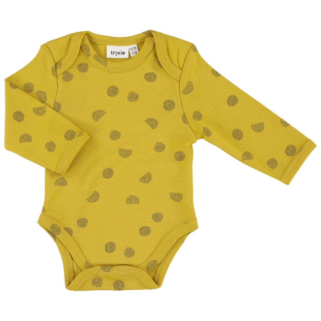 Gelber Baby-Body mit langen Ärmeln und Punktmuster