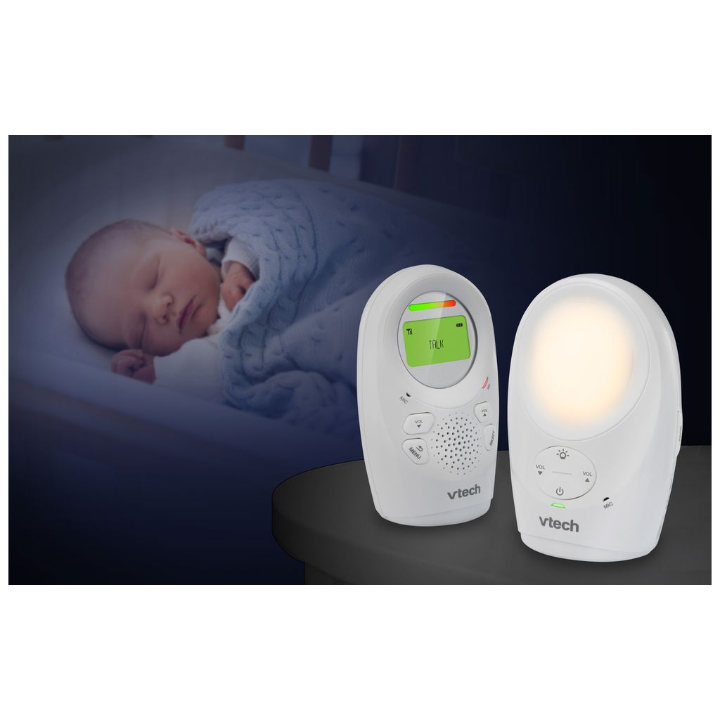 VTech Babyphone DM1211 - Audio Numérique DECT, Portée 460m, Veilleuse, Berceuses, Capteur Température, Interphone