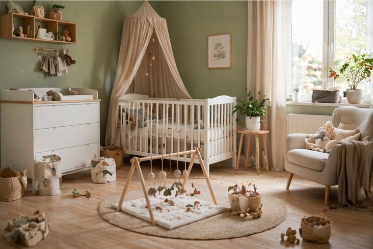 Aufger&auml;umtes Babyzimmer mit funktionalen M&ouml;beln und ruhiger Atmosph&auml;re